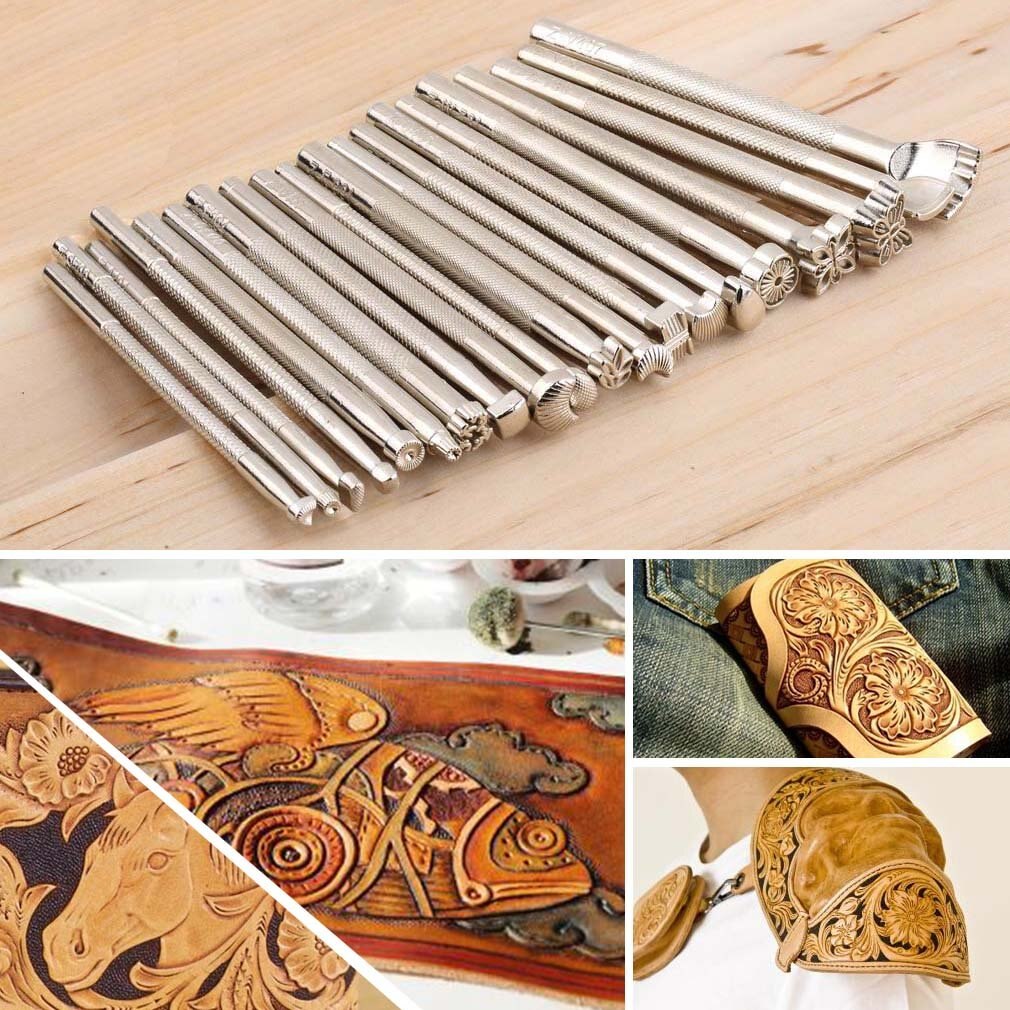 20pcs/Set Metal Leather Working Saddle Making Tools Carving Leather Craft Tool Set DIY Hand Tool Craft Kit