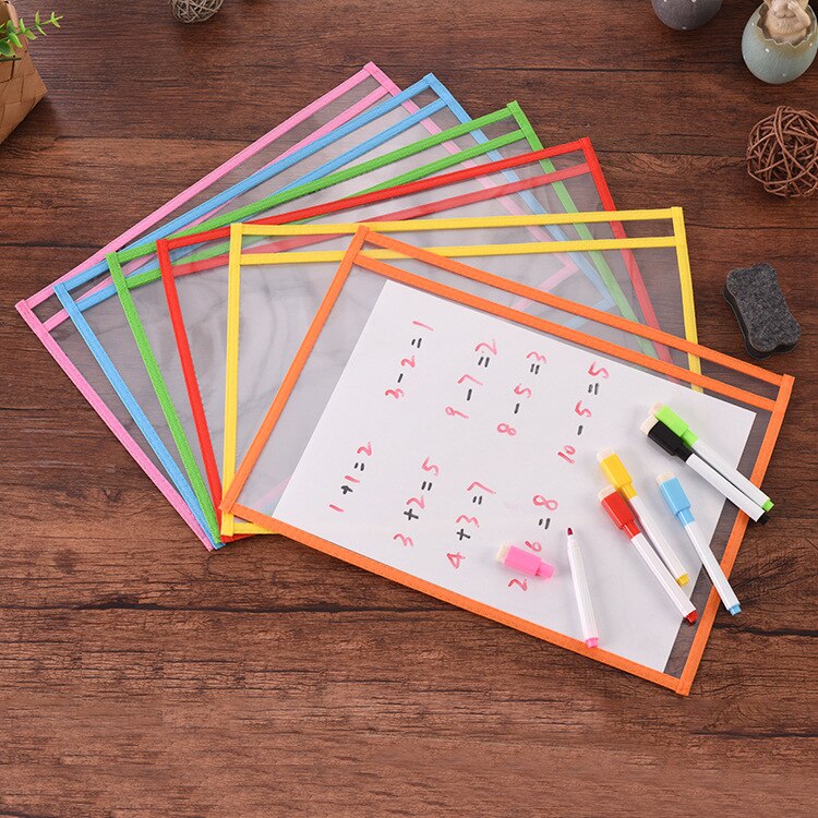 6 Lots Puzzle Toys Can Be Reused With PVC Transparent Dry Brush Bag PET Writing Dry Wipe Bag Drawing Toy For Kids Children Adult: 6 Pocket with 6 Pen