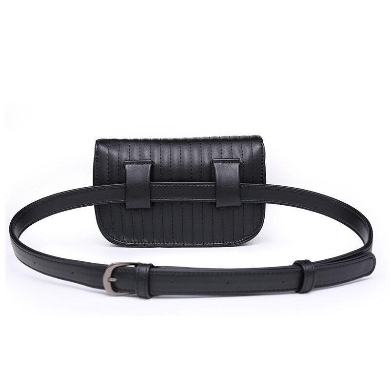 Jiessie & Angela Black Solid Leather Waist Pack For Women Fanny Pack Waist Bag Pouch Phone Women Bag Bolosa