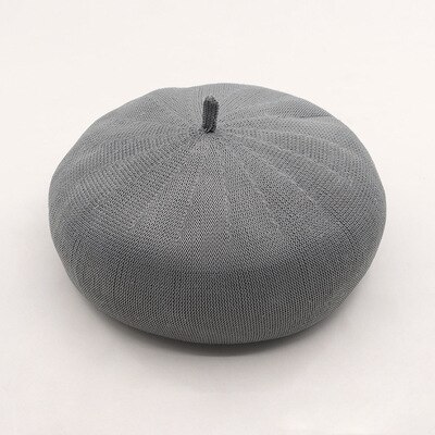Simple light version 18-color women's beret hat spring and summer thin linen texture painter hat girl beanie hat: gray