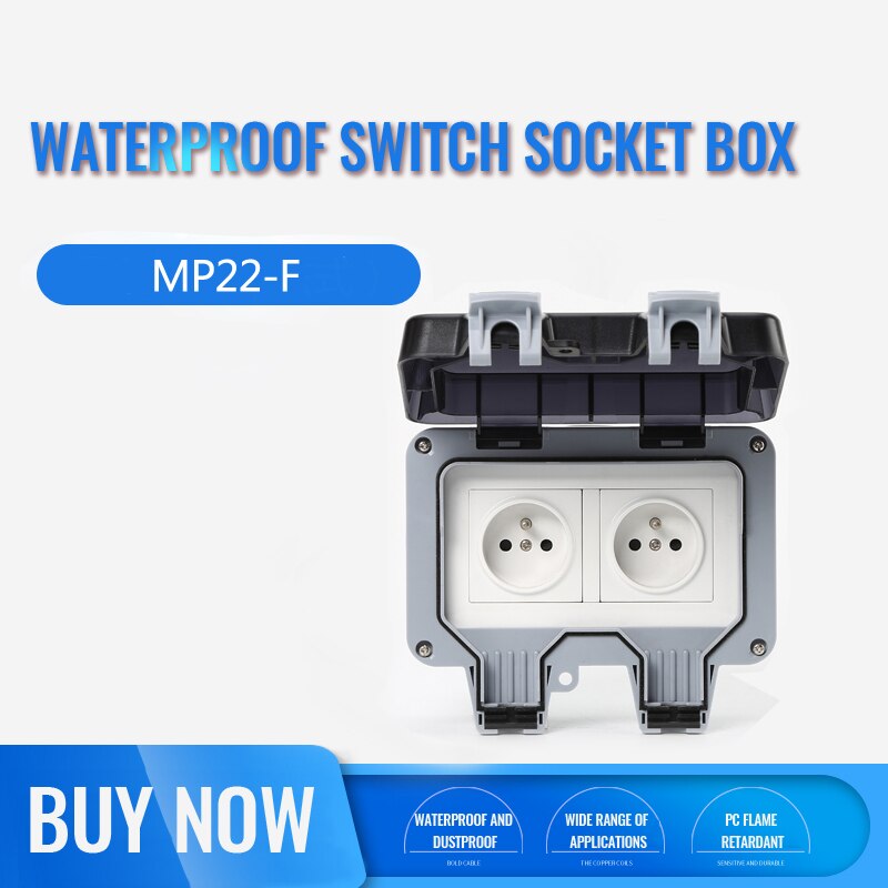 European Plug Household Bathroom Waterproof and Dustproof Socket Embedded Junction Box French Power Adapter