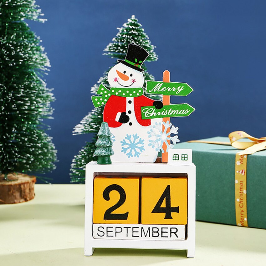 Christmas Countdown Calendar Wooden Blocks Desk Advent Calendar Elk Snowman Santa Retro Christmas Handmade for Home Office: Snowman