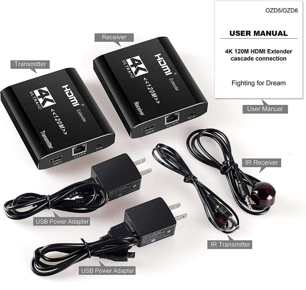 120m HDMI Extender 4K IR Transmitter HDMI Extender RJ45 with Loop Out Cascade HDMI Extender Over Cat6 For PS4 Monitor