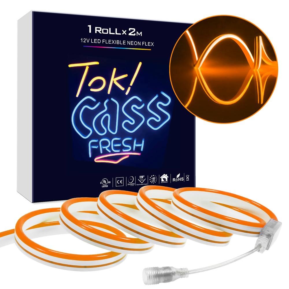 Neonskilt led lys lampe 2m strips tape vanntett bar fargerik regnbuelys rund led neon hjemmeveggdekor: Oransje