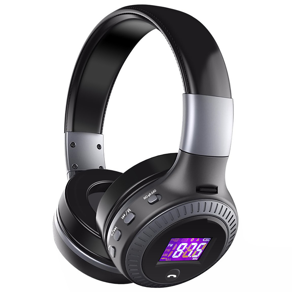ZEALOT-auriculares inalámbricos B19 con Bluetooth, dispositivo de audio estéreo de graves, compatible con microSD, tarjeta AUX, micrófono de Radio: Gris
