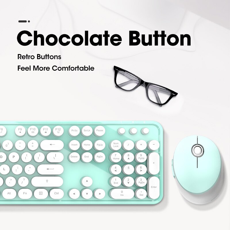 Mofii Wireless Keyboard and Mouse Combo USB Multimedia Girl 104 keycaps Keyboard and Mouse Set for Mac Computer Desktop Laptop: Green