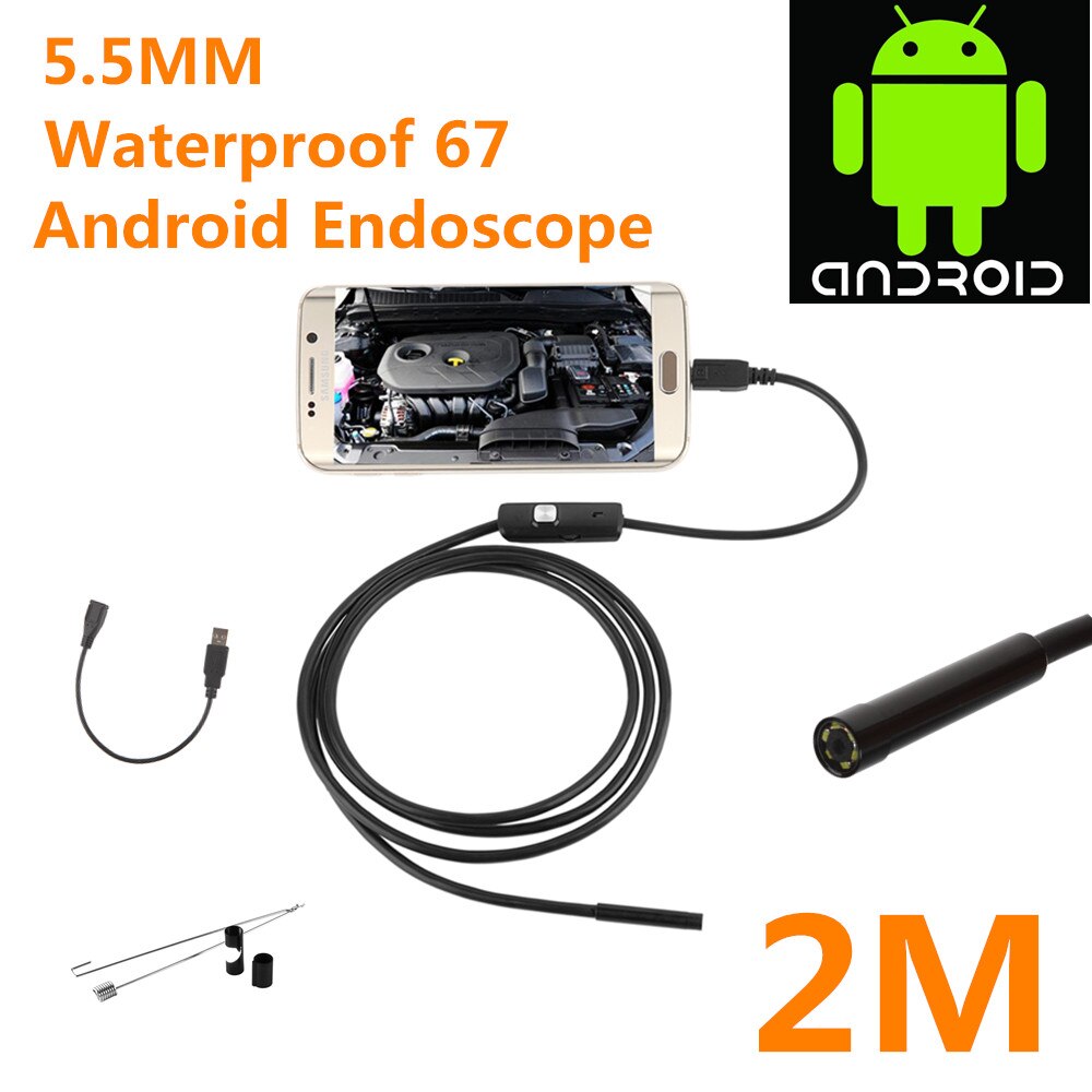 1 m 2 m 5.5mm USB Endoscoop Camera IP67 480 p HD Android Endoscoop Inspectie USB Borescope Camera LED tube Video Camera OTG