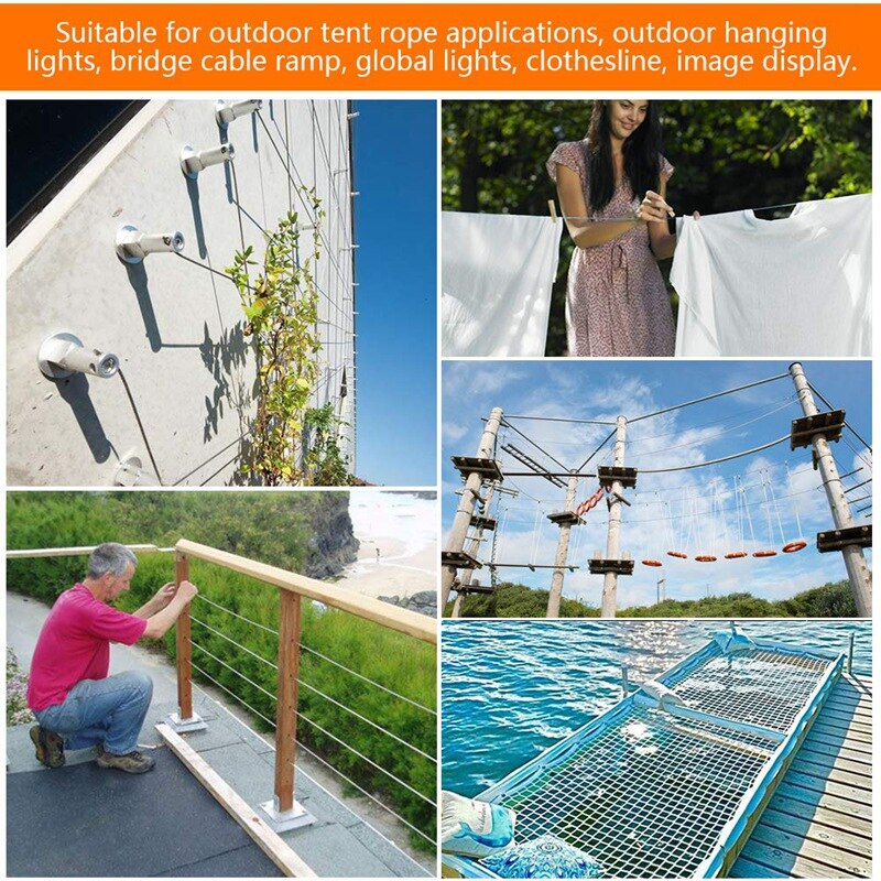 -56 Pcs Garden Wire Cable Railing Wire Fence Roll Kits 15M PVC Coated Heavy Duty Stainless Steel Wire Rope Cable