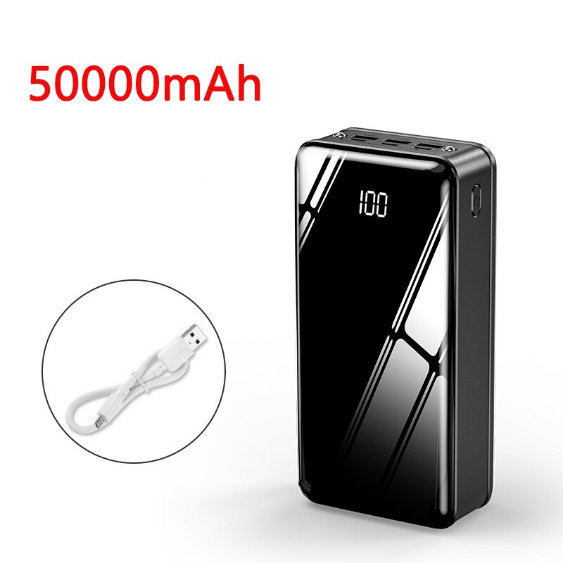 30000mAh 40000mAh 50000mAh Powerbank with Flashlight Portable Charger External Battery Poverbank For iPhone 11 Xiaomi Power bank: 50000mAh Black