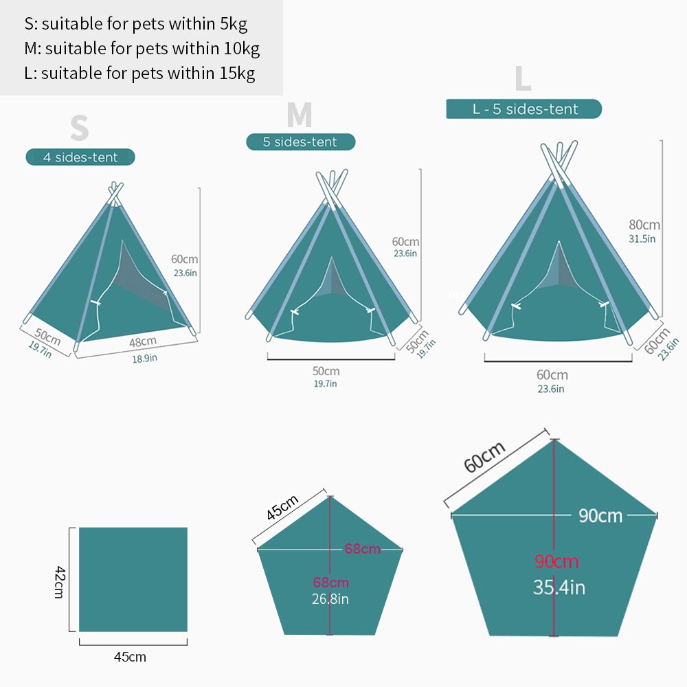 Hvidt kanvas kæledyr kat hund tipi telt hus sengesæt med pude og tavle aftagelig vaskbar, til kæledyr op  to 33 lbs