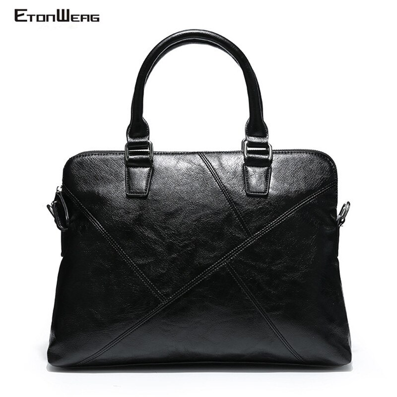 Men's Business office Briefcase Brand PU Leather Handbag male Solid Black Messenger Bag Thread Laptop Tote Shoulder bags: Default Title