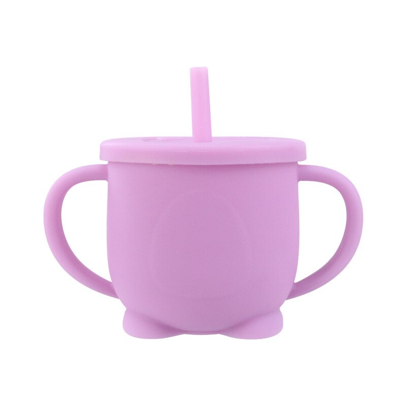 Siliconen Kinderen Stro Cups Baby Leren Om Kopjes Kinderen Lekvrije En -Proof Cups: Purple
