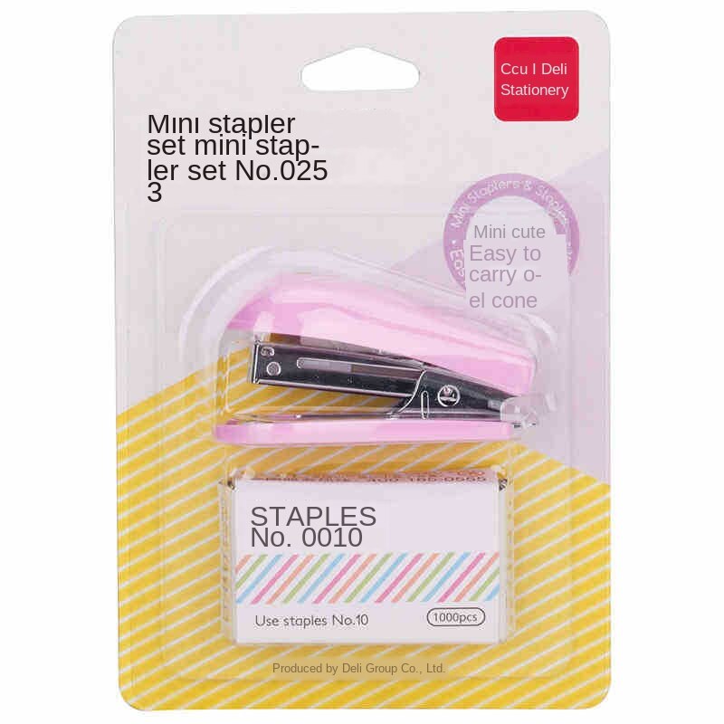 Color stapler solid office material Mini cute, student small stapler Mini stapler set with 10 staples: Pink