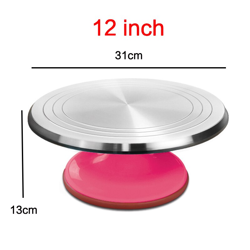 8-12 Inch High Cake Turntable Platform Aluminum Alloy Rotating Baking Stand Decorating Tools Mould Scale Maker Dessert: Pink 12 inch