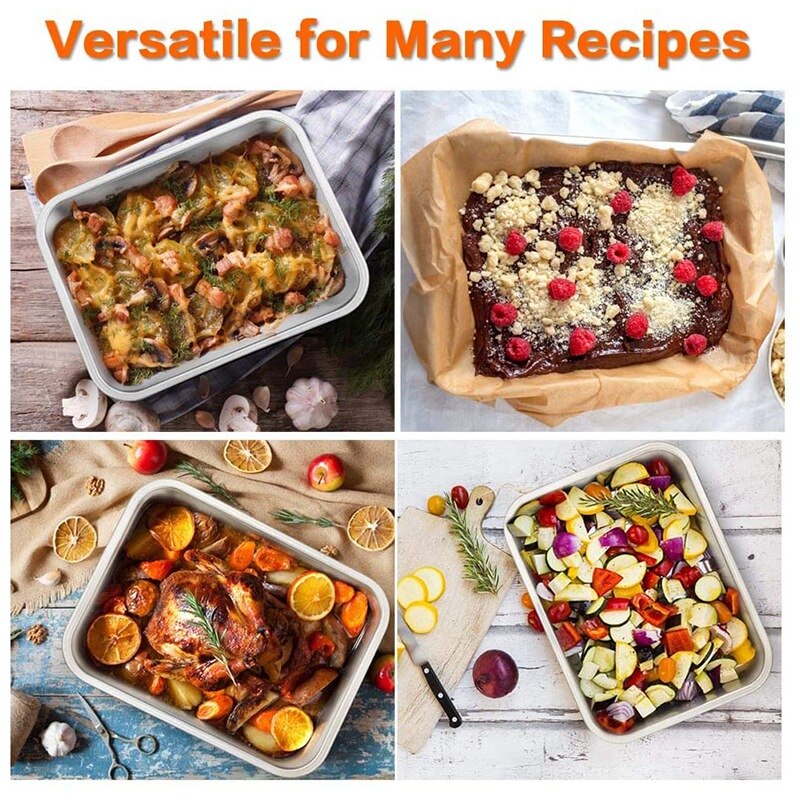 Lasagna Pan Set of 2, Rectangular Deep Cake Baking Pans, Large Roaster Baking Dish Stainless Steel, 36X27X7Cm, Non-Toxic & Heavy