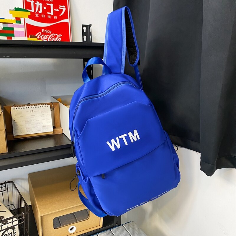 Dcimor-rucksack aus nylon mit buchstabenprint, großes fassungsvermögen, stylische reisetasche, laptop-rucksack für herren, ideal für studenten, süße schultasche: Blau / Kein anhänger