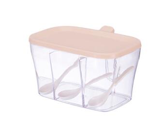 Plast stabelbar krydderboks krydderhylle 3 gird krydderglass med lokk og skje beholdereske til salt sukker pepper  sp50899: Rosa