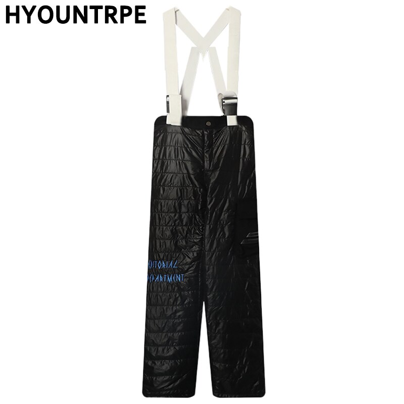 Pantalones rectos con tirantes de para mujer, pantalón holgado de algodón cálido con bolsillos laterales, estilo Hip Hop, ropa de calle alta: Black / M
