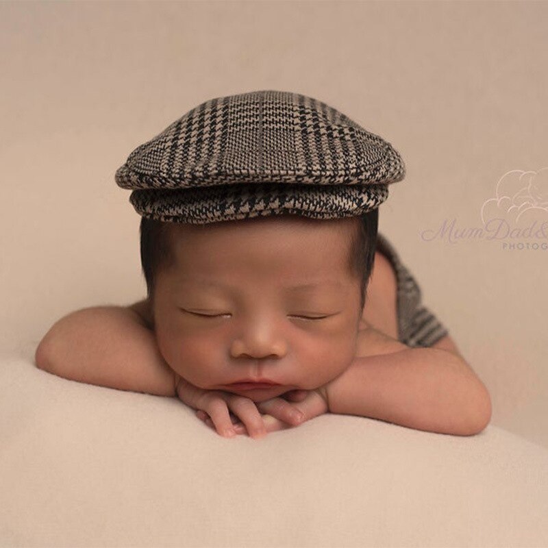 Pasgeboren Fotografie Props Hoed Broek Accessoires Set Baby Boy Plaid Kostuum Little Gentleman Fotostudio Eerste Foto