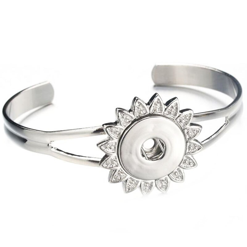 Snap Button Bracelet Cuff Bangle 20mm 18mm Metal Silver plated Snap Bracelet Fit Snaps Buttons Interchangeable Jewelry