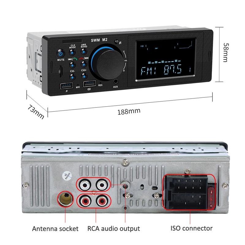 Car Radio Bluetooth 1 Din Audio MP3 Player Handsfree A2DP USB Charging TF AUX 3 Inch VA Screen Stereo System Head Unit PHYEE M2