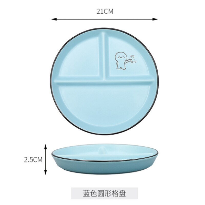 Disques en céramique pour enfants, repas divisé, assiette pour étudiant, assiette de séparation, réduisant la graisse, assiette à trois compartiments, ménage: Blue