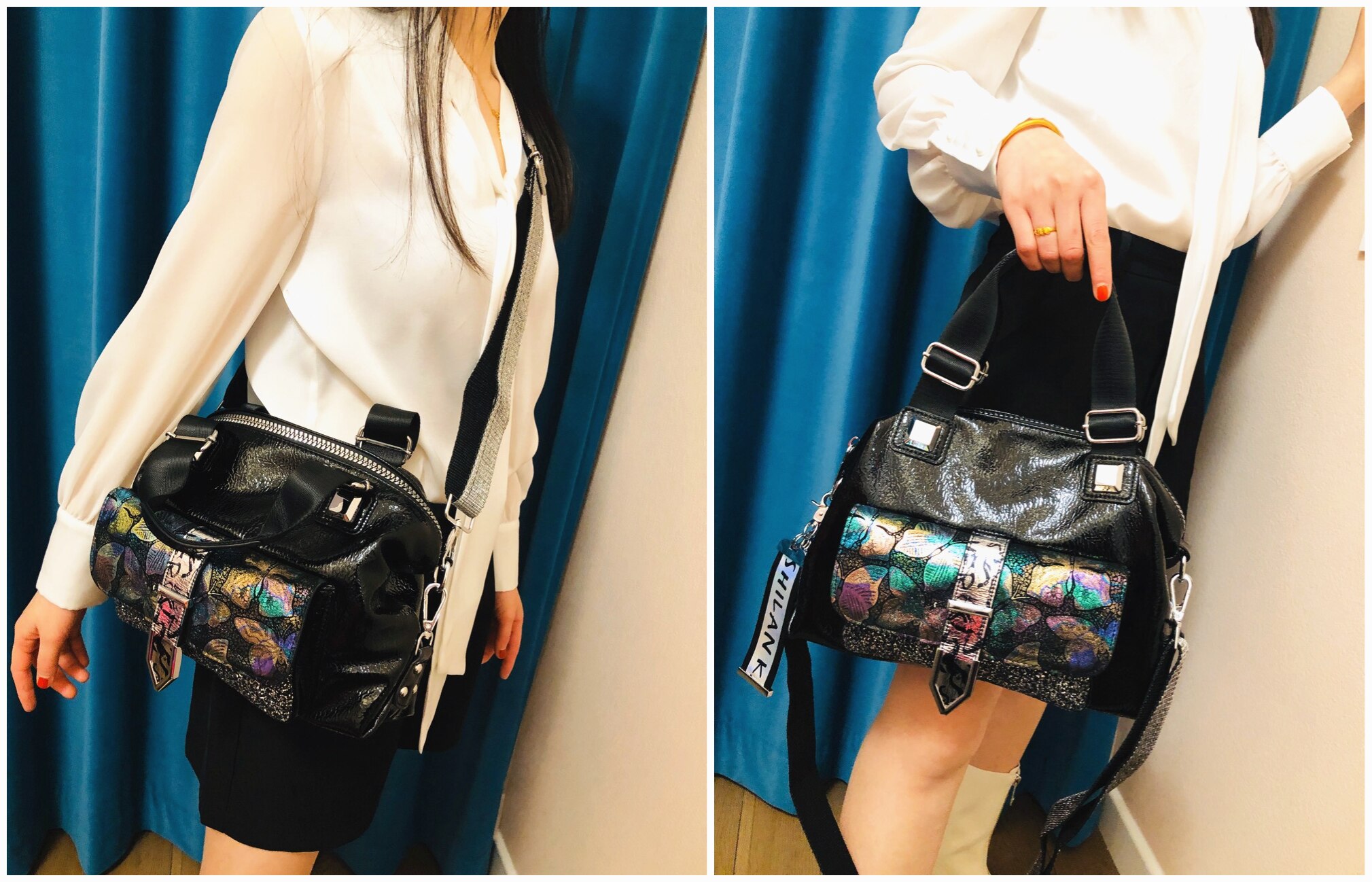 Bolsa feminina de couro, bolsa de mão com borboleta holográfica, design diário, couro artificial de grande capacidade, moda feminina