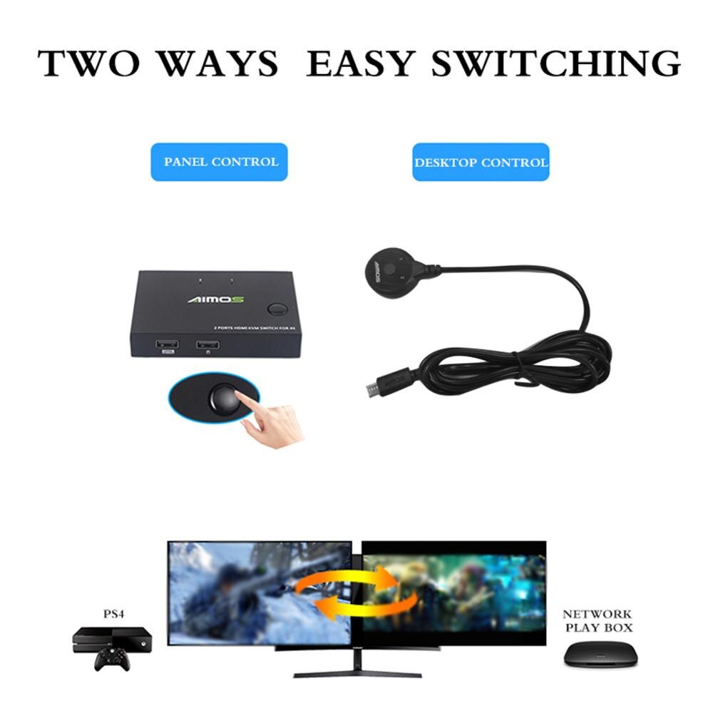 2 Ports USB HUB/HDMI KVM Switcher 2 in 1 Out HDMI KVM Switch Box Video Display 4K USB Hub Splitter for Computer