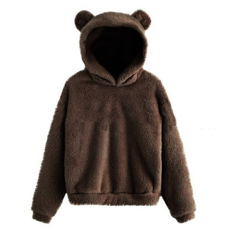 Hiver coréenne oreilles d'ours mignon sweat à capuche ample moelleux à capuche sweat à manches longues haut solide pull vêtements pour les femmes