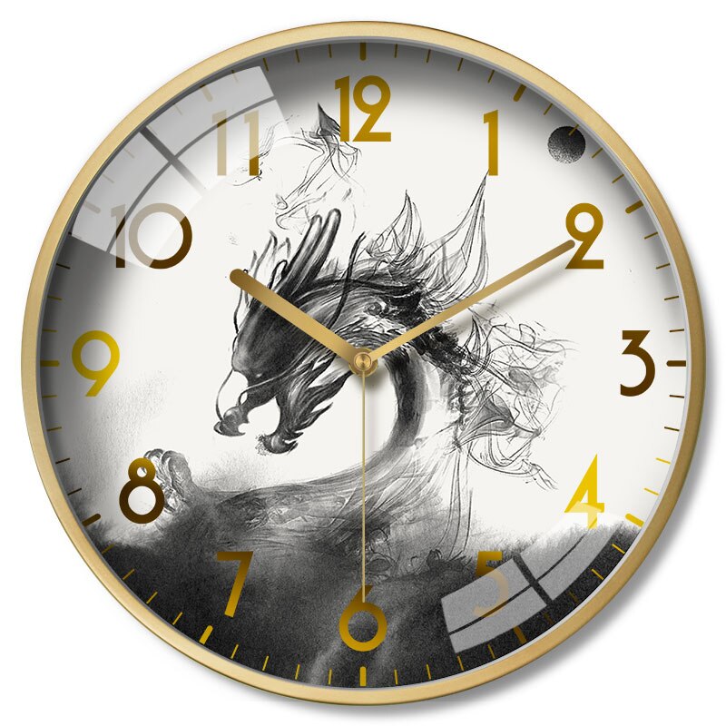 Slaapkamer Mute Circulaire Persoonlijkheid Horloge Licht Luxe Opknoping Horloge Inkt Schilderij Set Klok Chinese Stijl Modern Timer