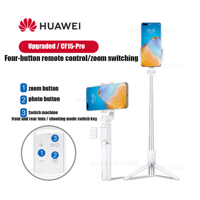Huawei-Palo de selfi AF15/Pro Original, trípode portátil con Control inalámbrico, monopié de mano, compatible con Bluetooth, para iOS/Xiaomi Phon: CF15 Pro white