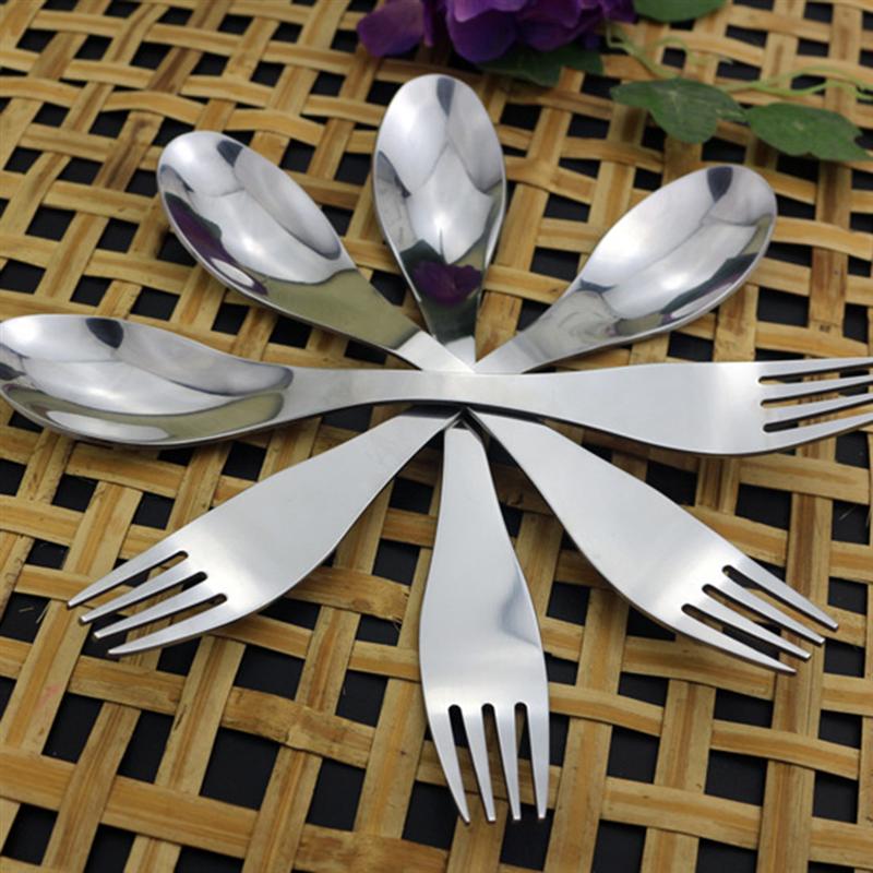 2 pcs Camping Spork Outdoor Double-ended Stainless Steel Multifunction Fork Spoon for Travel