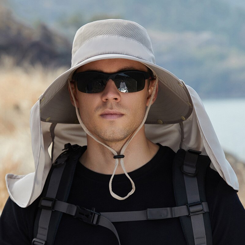 Mannen Zomer Visser Hoeden Mesh Ademend Zon Outdoor Waterdichte Emmer Hoed Klimmen Vissen Sjaal Guard Cap