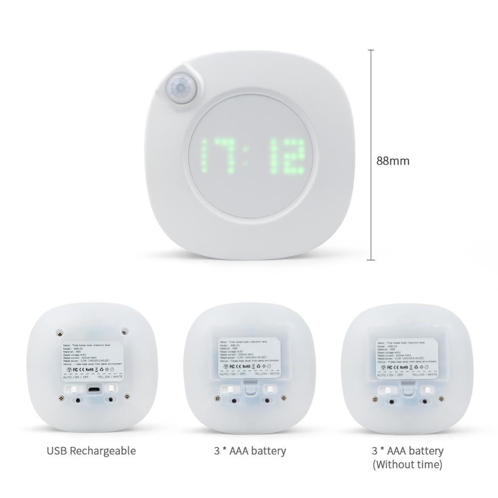 3 * Aaa/Usb Zwaartekracht Sensor Wandklok Motion Sensor Nacht Lichtgevende Digitale Display Klok Voor Woonkamer Thuis backlight Verlichting