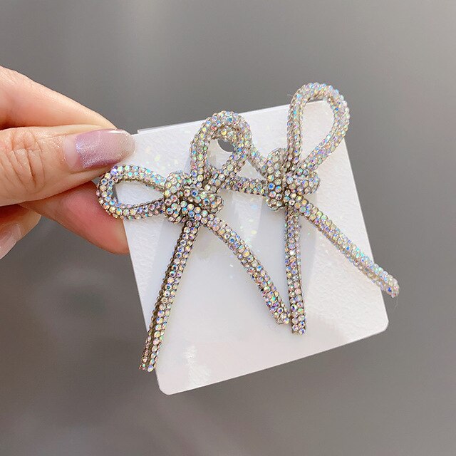 HUANZHI Korean INS Personality Exaggeration Shiny Zircon Bow Dress Brooch for Women Girls Collar Accessories Jewelry: F EARRING