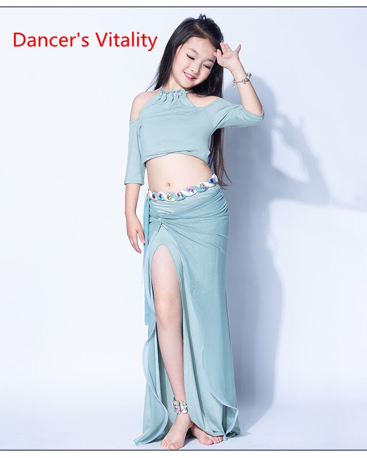 Falda de baile para niñas, ropa de entrenamiento de rendimiento, danza Oriental, traje de diosa perla, vientre,: Verde / L