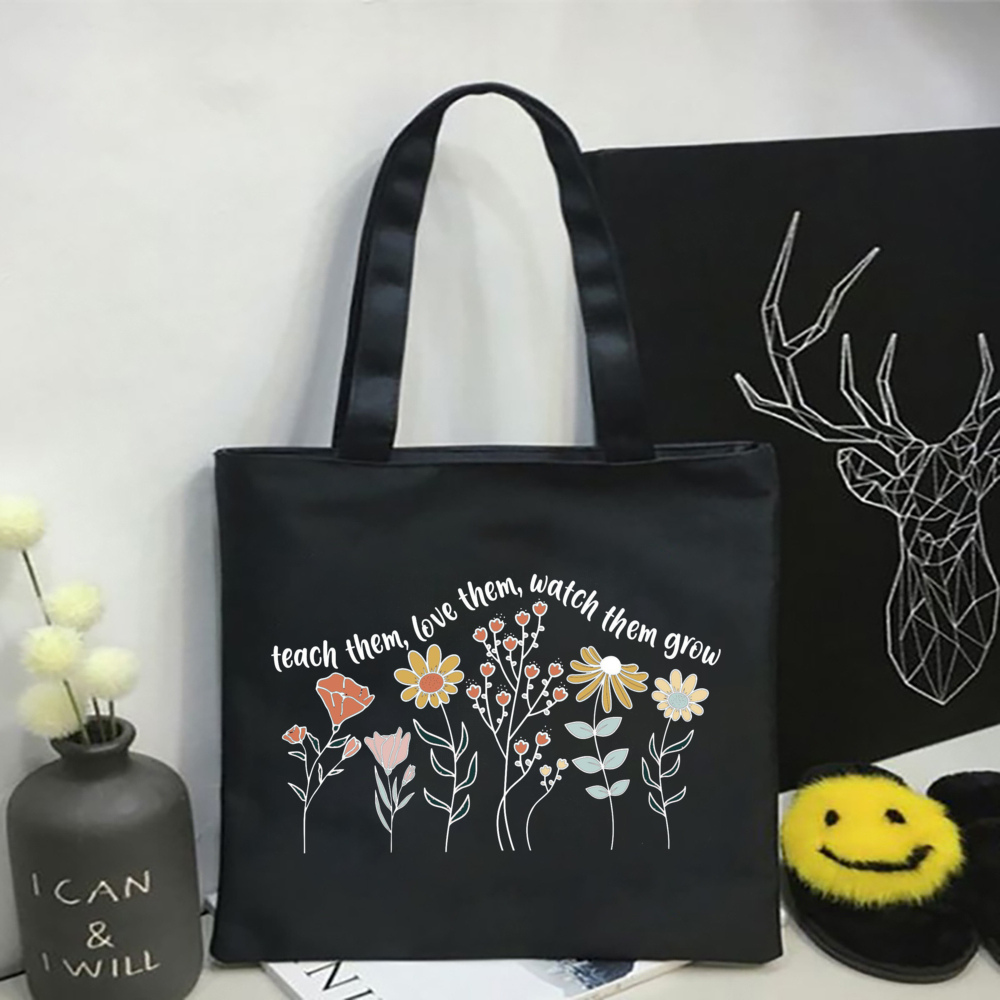 Blumen lehrer aufbringen Druck Einkaufstasche Frauen wieder verwendbare lässige Öko-Stoff Tasche Lehrer Werts ch ätzung besten Lehrer Schild: Grau
