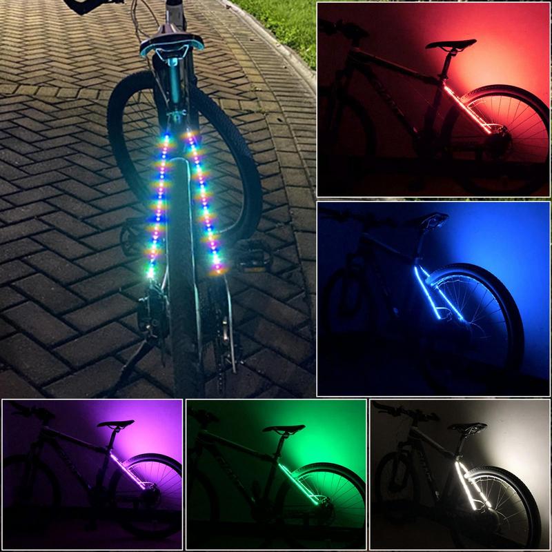 Luz LED decorativa para bicicleta, marco de bicicleta, cuerda, luz alimentada por batería, a prueba de polvo, impermeable, luz de advertencia trasera para conducción nocturna