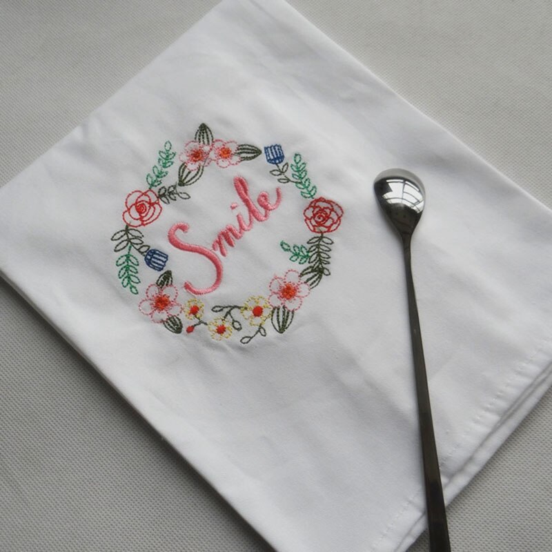 Embroidery Dinner Cloth Napkin Cotton Style Table Linen with Flower Embroidery, Kitchen Tableware Tea Towel for Wedding Party Bi