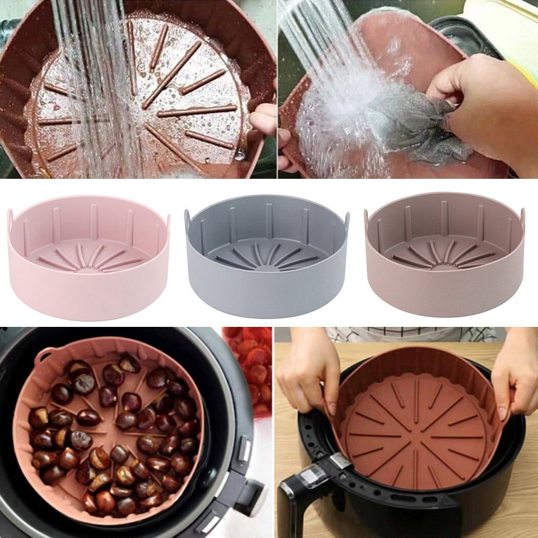 Airfryer Siliconen Pot Oven Bakplaat Gebakken Pizza Kip Mand Mat Ronde Vierkante Replacemen Air Friteuses Grill Pan Accessoires