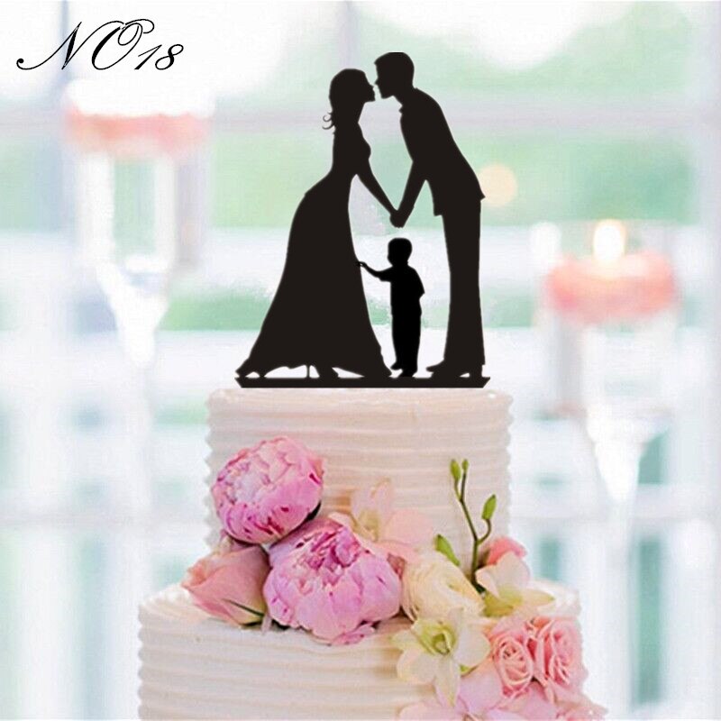Mixed Style Black Acrylic Wedding Cake Topper For Decor Mariage Mr Mrs Bride Groom Family Cake Toppers Baby Shower Decoration: NO 18