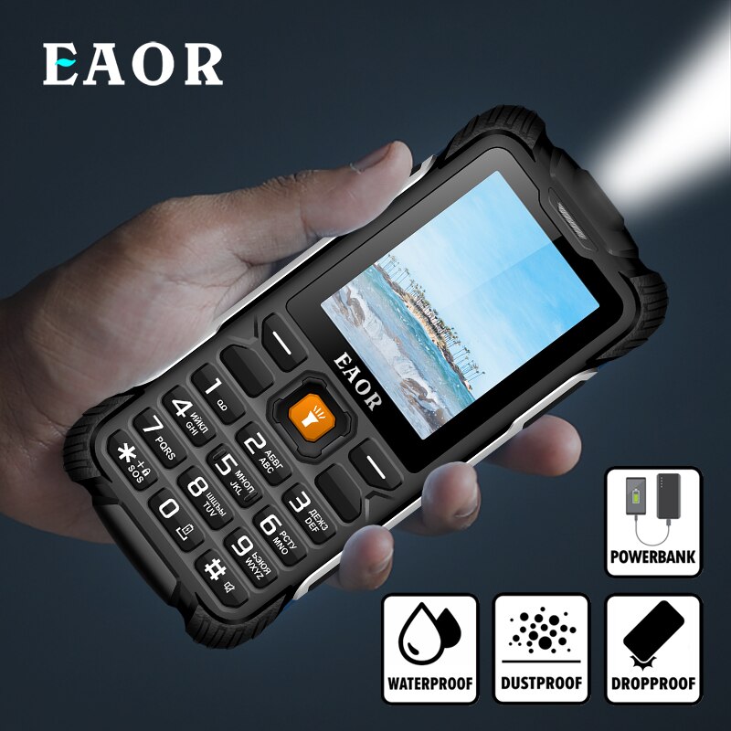 EAOR – téléphone 2G robuste, batterie externe 3000mAh, longue durée de veille, IP68, étanche à l&#39;eau et à la poussière, boutons poussoirs, torche, clavier, fonctions téléphones