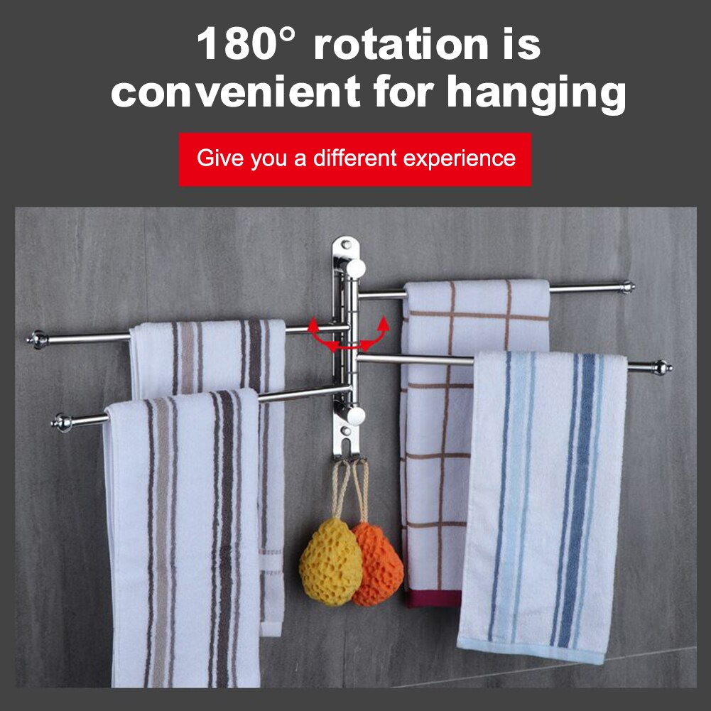 Rvs Swivel Handdoekenrek 3/4/5 Armen Handdoek Bar Met 2 Haken Wall Mounted Handdoek Hanger Voor Badkamer
