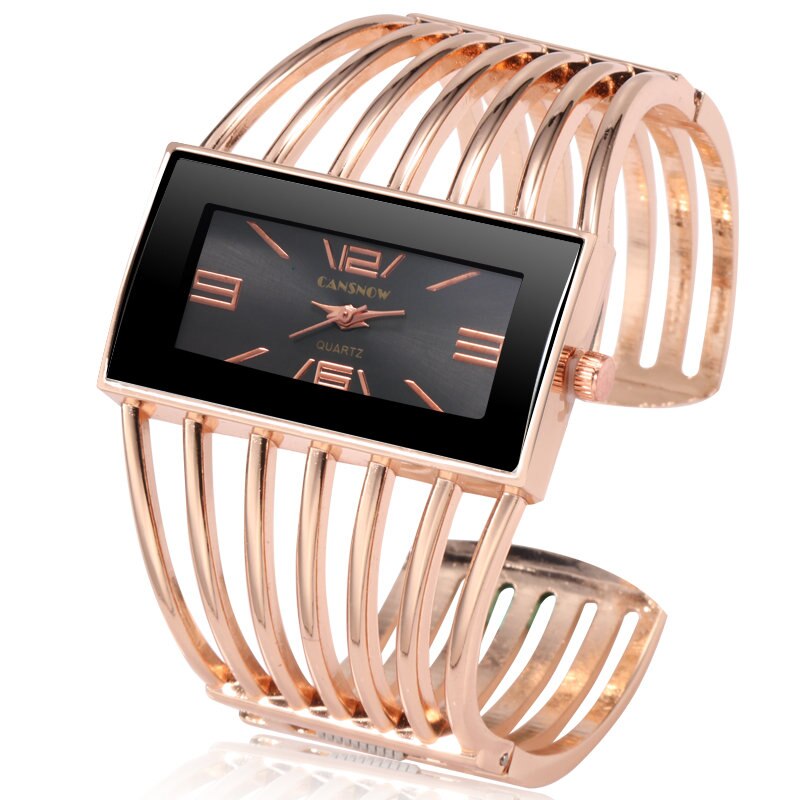 CANSNOW Womens Watch Luxury Rose Gold Bangle Bracelet Watch Women Dress Clock Female Lady Saati Girls Wristwatch Relojes: rose gold black