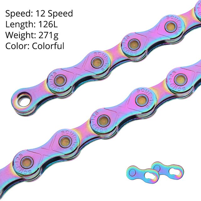 SCUD Mtb Bike Chain 9 10 11 12 Speed Mountain Road Bicycle Chains Double X Rainbow Silver 116L Lightweight 10 v corrente: 12 Speed Color