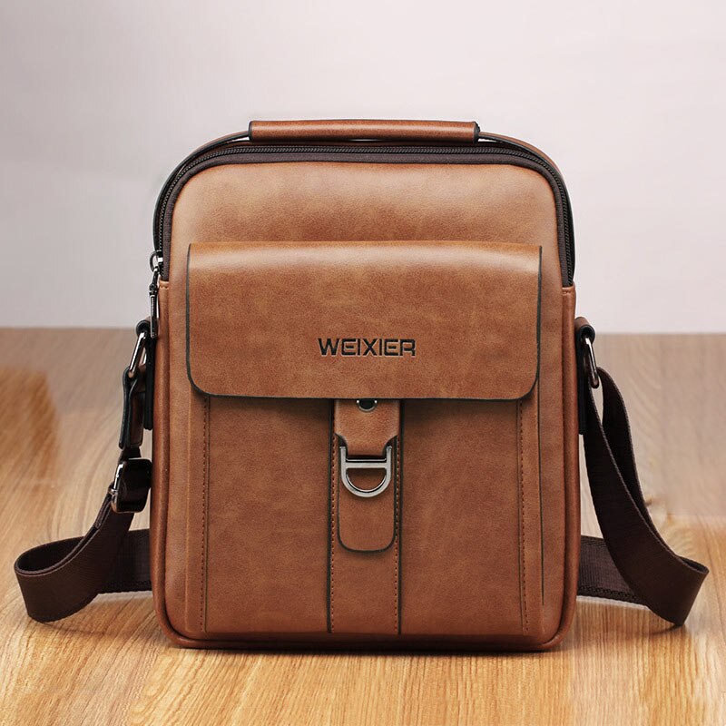 Männer tasche leder messenger tasche männer vintage casual männer schulter taschen zipper mann handtaschen tote tasche männlichen: 8606 Brown