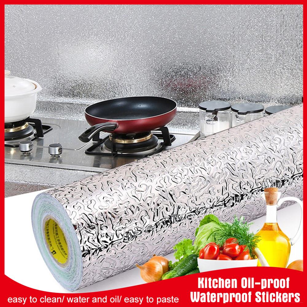 Self Adhesive Kitchen Oil-proof Anti-fouling Heat Resisting Aluminum Stickers Foil Gas Stove Cabinet Hearth Kitchen Wallpapers