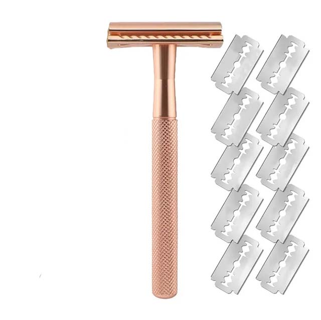 Maquinilla de afeitar de seguridad de acero inoxidable, mango ponderado, recambios de cuchillas de doble filo, maquinilla de afeitar de una sola hoja para hombres, afeitadora masculina: Blanco