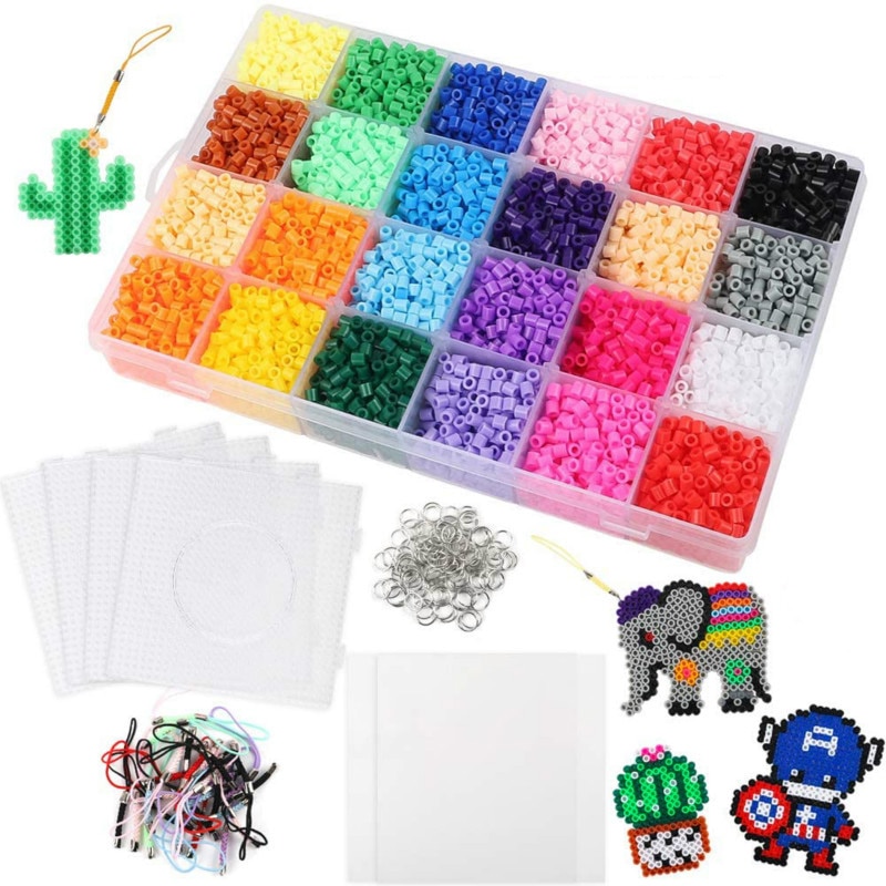 Koraliki Hama 5mm zestaw 24 kolory koraliki robić łączenia zestaw rzemieślniczy, 4 duże Pegboards, 2 papier robić prasowania, pincety puzzle 3d świąteczne zabawki prezentowe