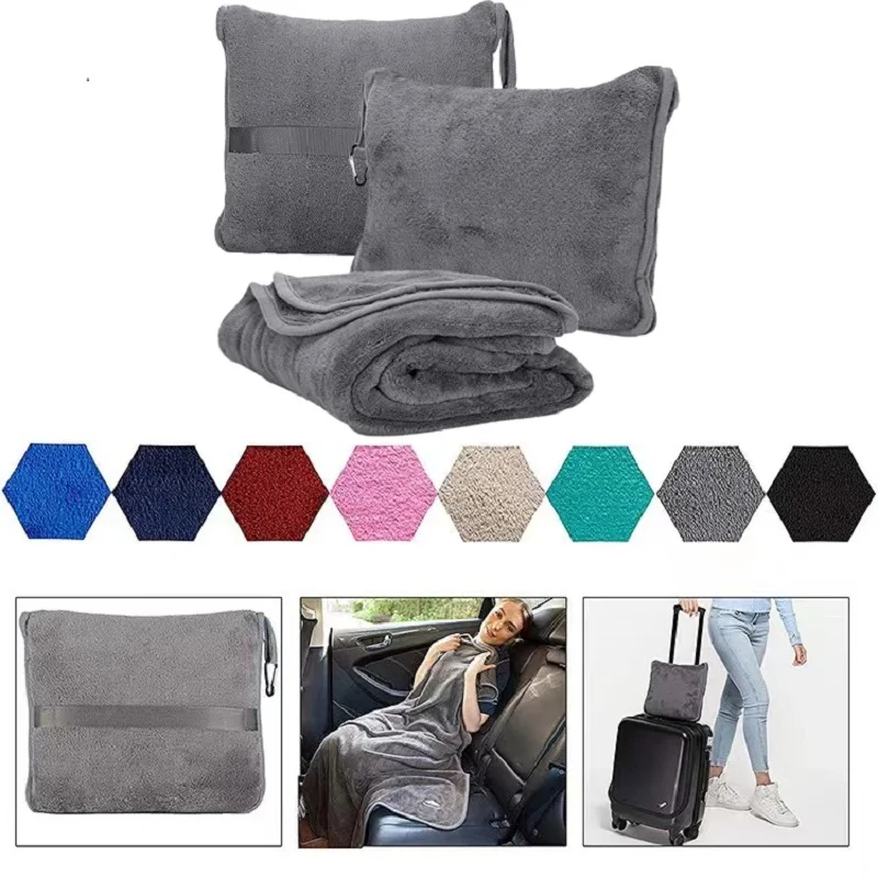 Coperta per aereo con borsa divano da viaggio 2 in 1 coperte per cuscino da tiro per volo con cinturino trapunte per pisolino da viaggio per auto aereo portatile